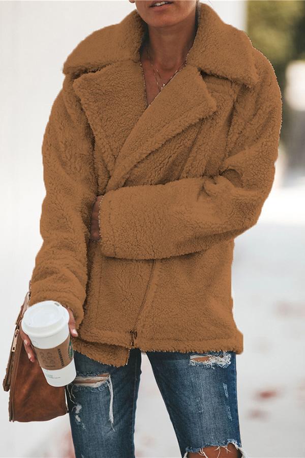 Trendy Jacket with Stand-Up Collar and Zipper - Amara-Brown-S-The Livary