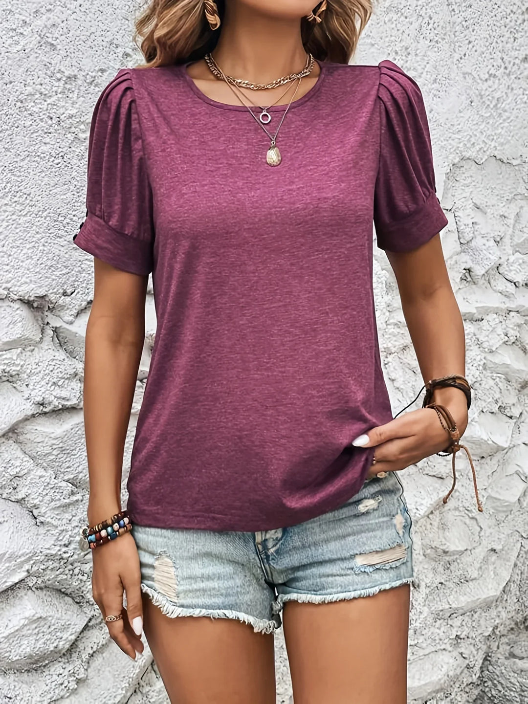 Sophie Short Sleeve Top | Ruffle Detail & Trendy Fit-S-Bordeaux red-The Livary