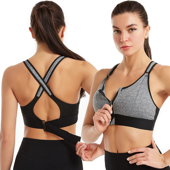 Sports bra with zip & back support – buy 1, get 1 free – Livia-Gray-S-The Livary