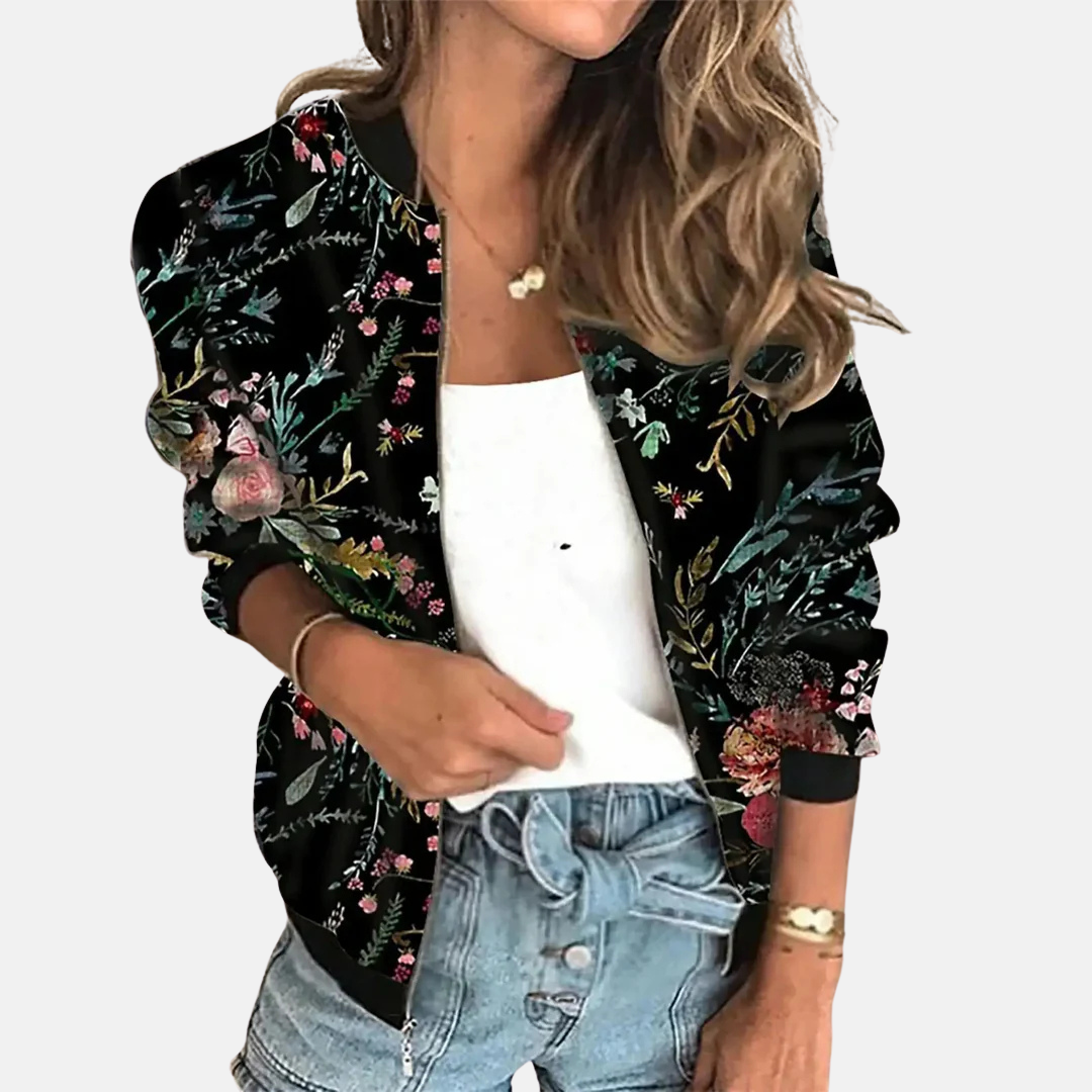 Ladies Retro Bomber Jacket with Print – Zoë-D-XS-The Livary