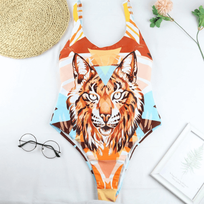 Stylish one-piece swimsuit with animal print for women - WildWelle-Tiger-S-The Livary