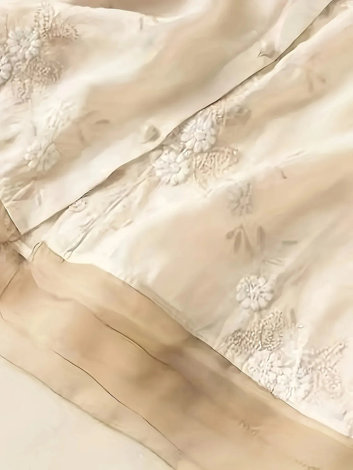 Embroidered Floral Blouse | Eliza | Button Closure | Fashionable-M-Apricot-The Livary