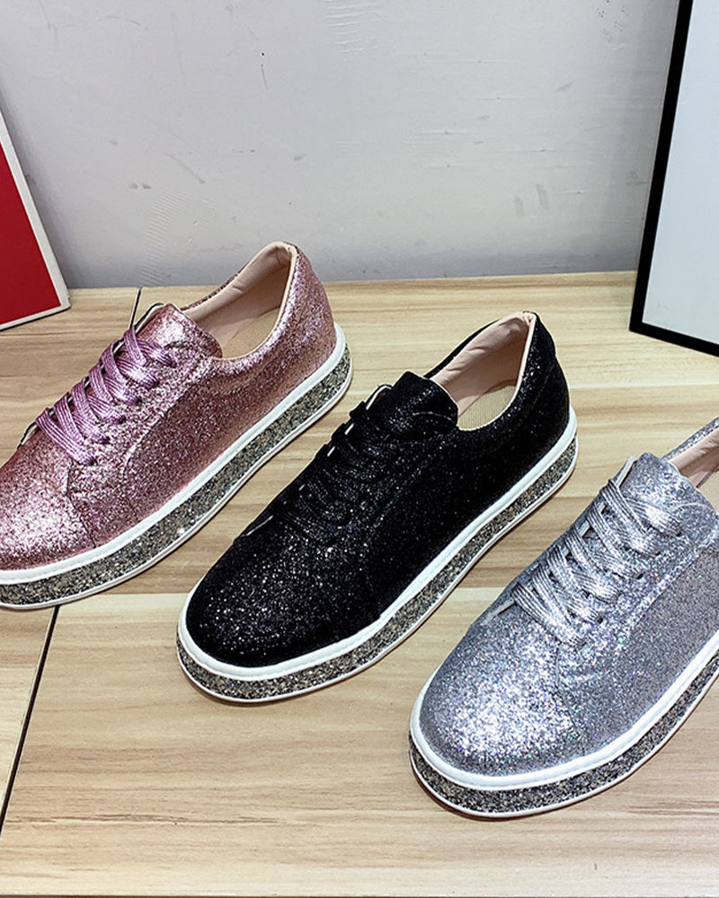 Stylish Platform Glitter Ladies Sneakers - Sienna-Silver-2.5-The Livary