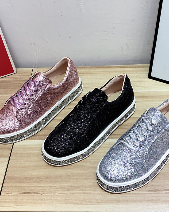 Stylish Platform Glitter Ladies Sneakers - Sienna-Silver-2.5-The Livary