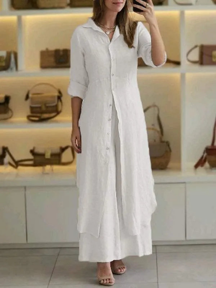 Two-piece ladies' summer set made of linen – Amaya-White-S-The Livary