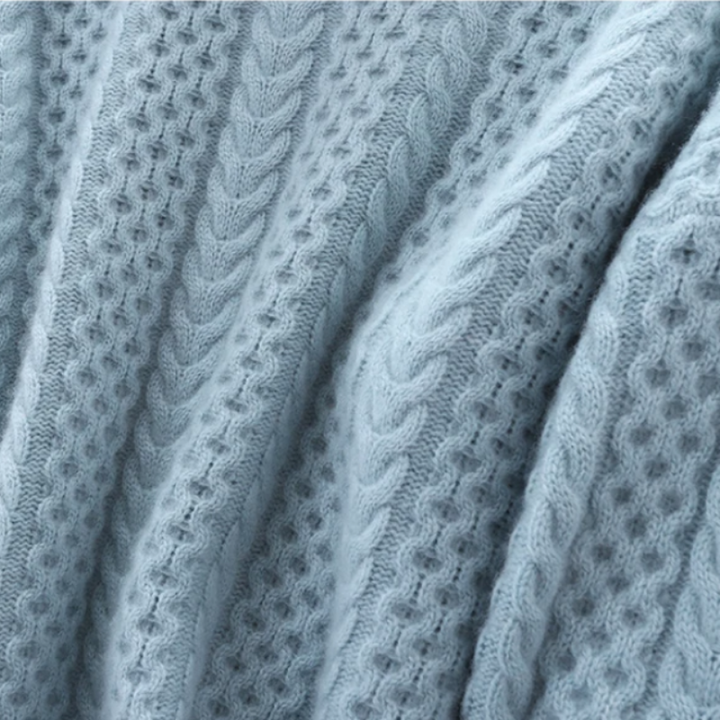 Luxury Cashmere Turtleneck with Checkered Pattern - Celeste-Blue-XS-The Livary