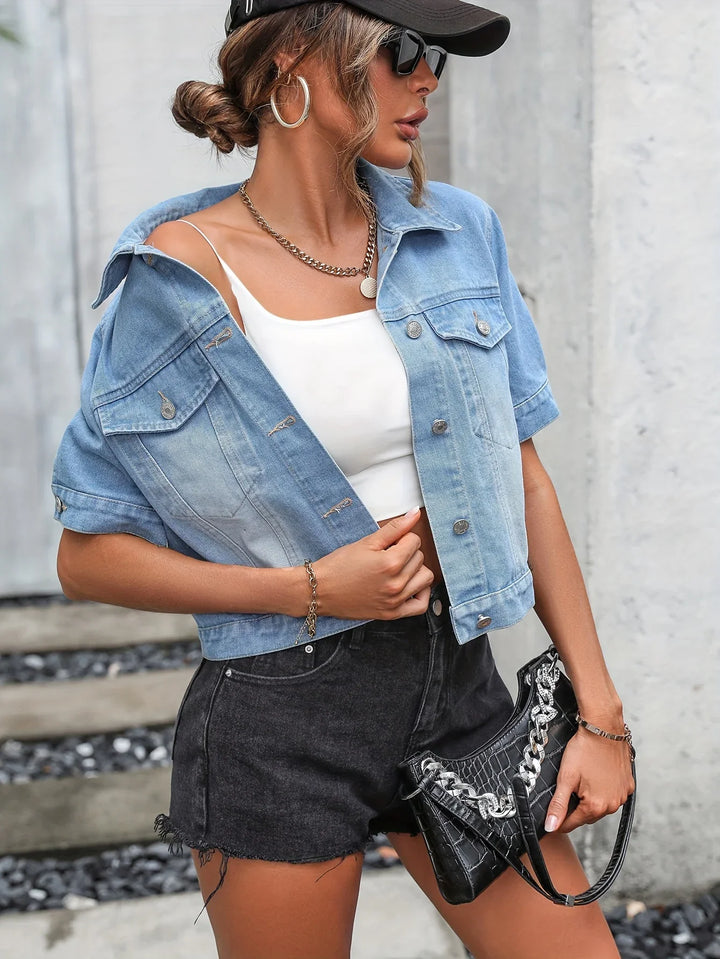 Short Sleeve Denim Jacket | Luna | Fashionable and Comfortable-XS-WIt-The Livary