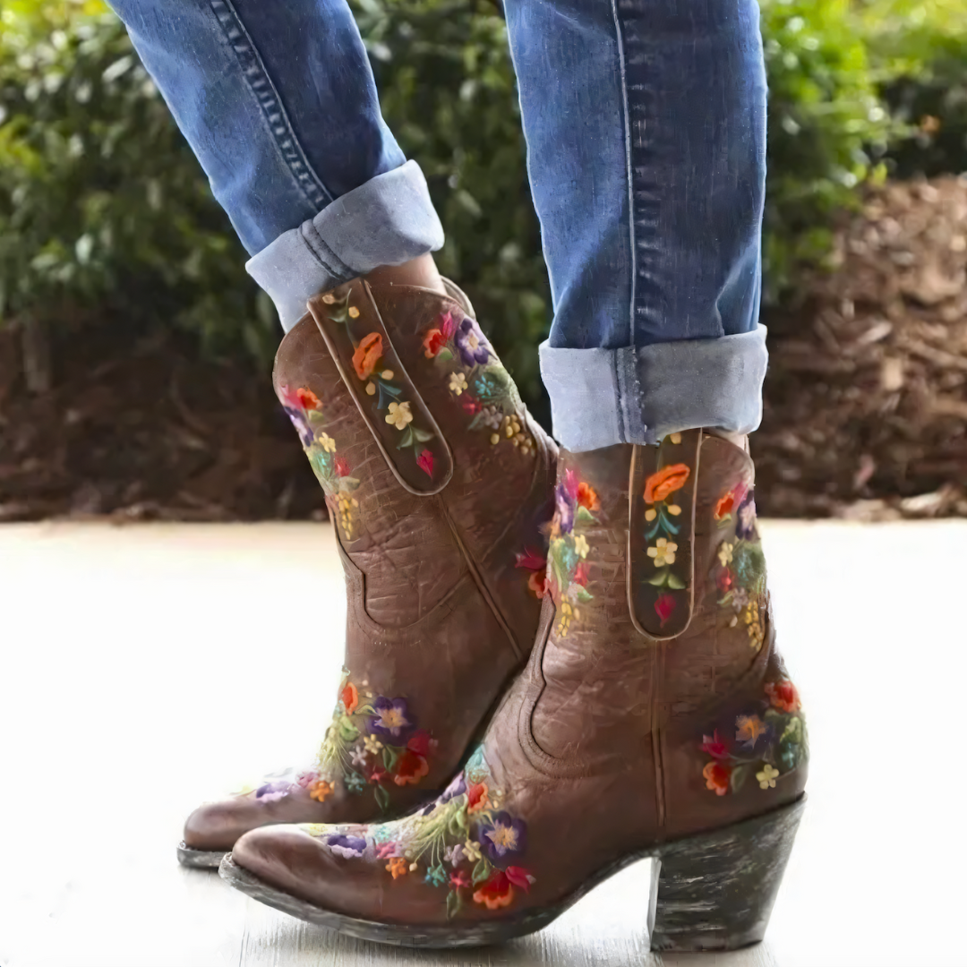 Waterproof Vintage Cowgirl Boots - Sierra-2.5-Brown-The Livary