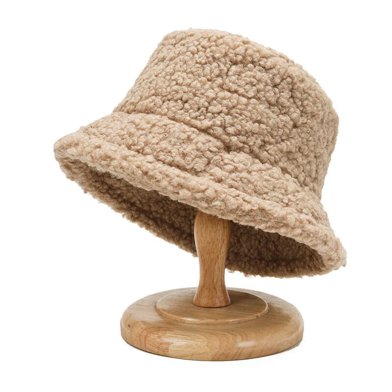 Warm Fashionable Teddy Bucket Hat - Livia-Beige-The Livary