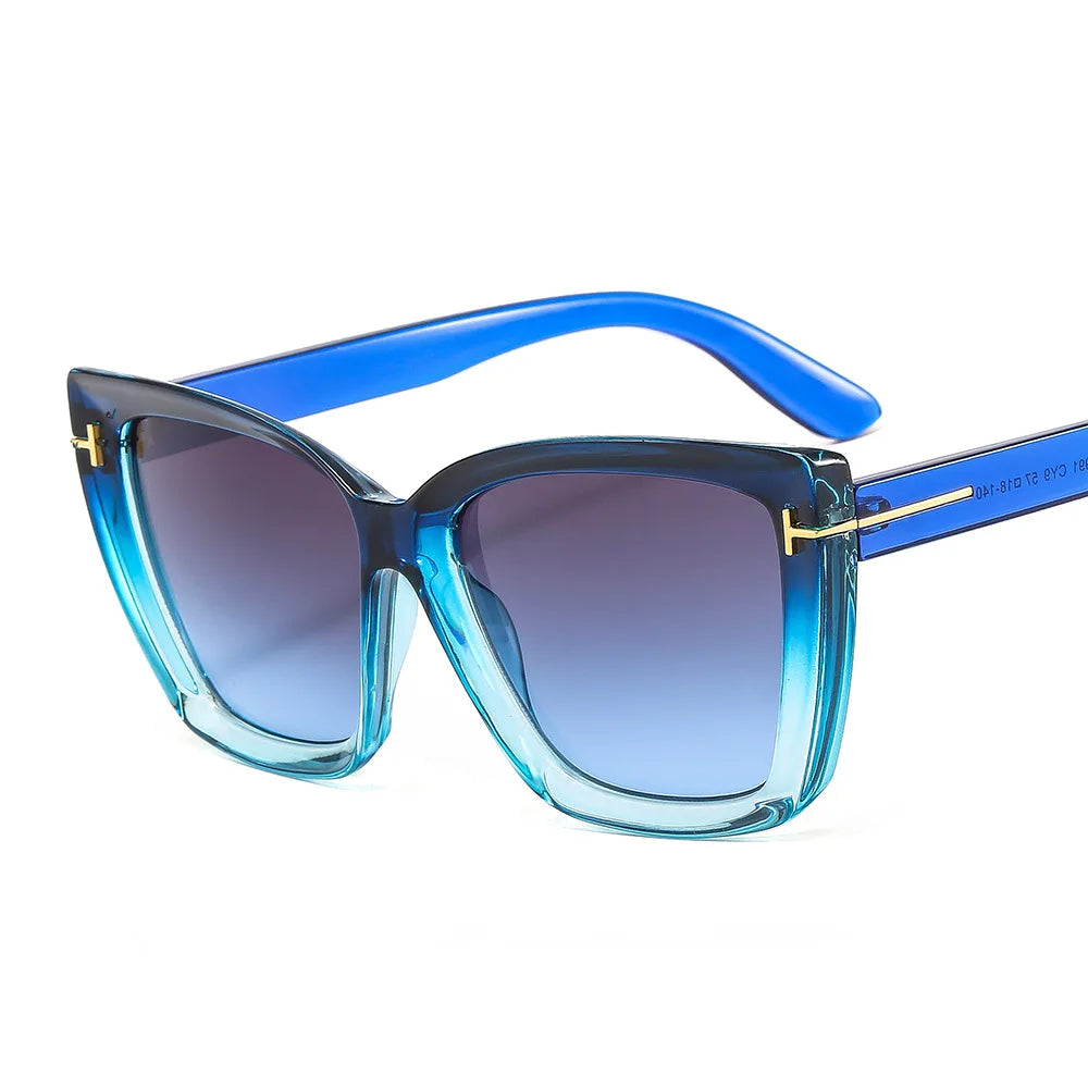 Stylish cat-eye sunglasses with UV protection and gradient - VueLuxe-Blue-Grey-The Livary