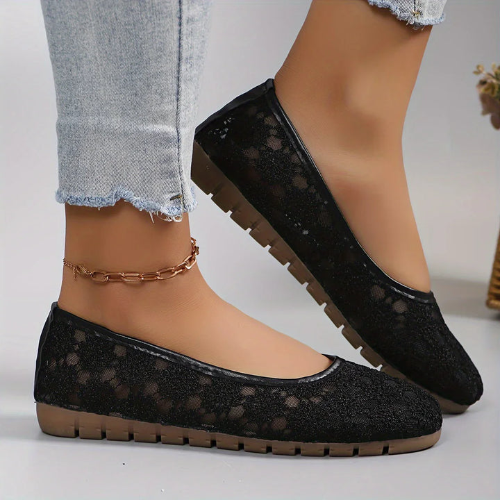Flower Pattern Ballerinas | Fleur-3.5-White-The Livary