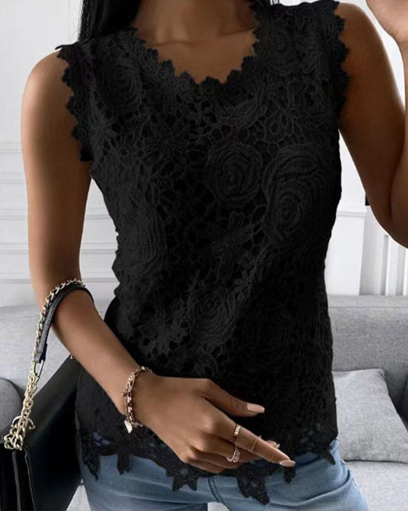 Blouse with Lace Detail in Effenge Colour Style - Elara-Black-S-The Livary