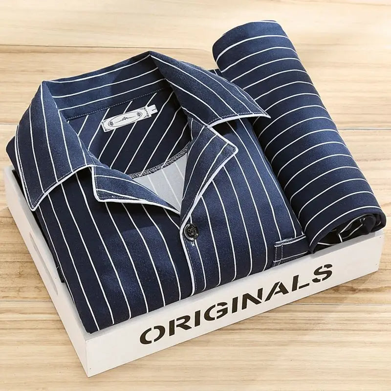 Luxury Men's Pyjama Set - Oliver-Dark Blue Striped-L-The Livary