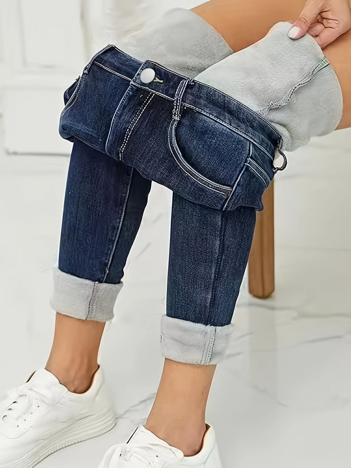 Warm Skinny Jeans with Lining - Selvia-S-The Livary