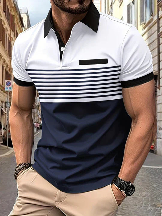Striped summer polo shirt for men – Damian-White-XS-The Livary