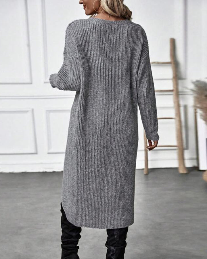Stylish Plain Sweater Dress - Lina-Gray-S-The Livary