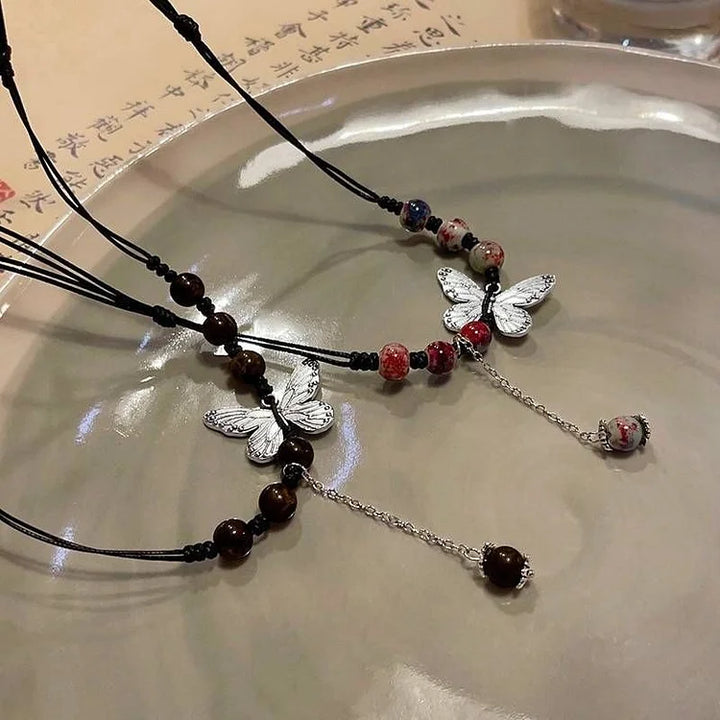 Butterfly and Pearl Necklace - Aurora-Colored-The Livary