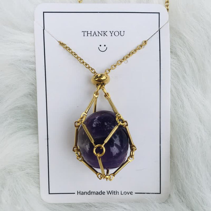 Small Natural Crystal Stone Bracelet Necklace - Iris-Amethyst-Gold-The Livary