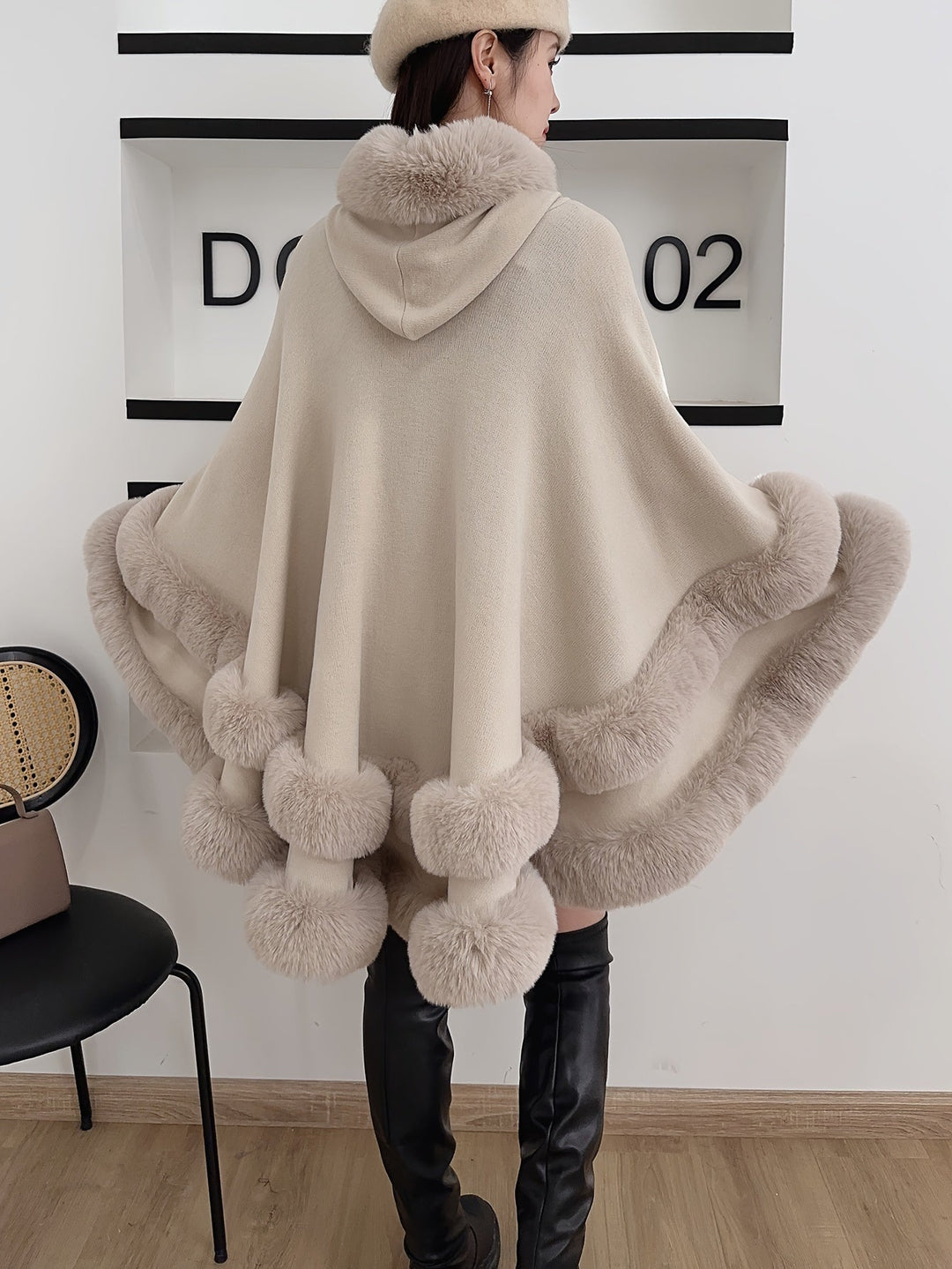 Oversized Furry Cape Jas for Women - Fiona-Bordeaux red-S-The Livary