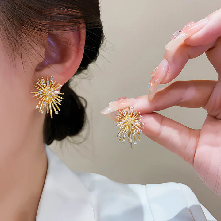 Gold Firework Zirconia Earrings - Livia-The Livary