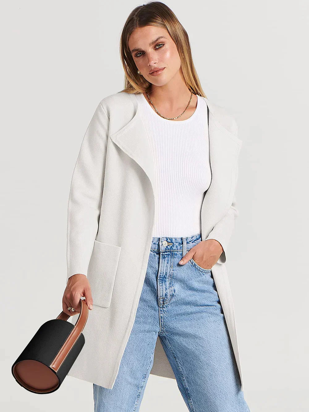 Stylish Ladies' Cardigan - Djamila-White-S (36)-The Livary