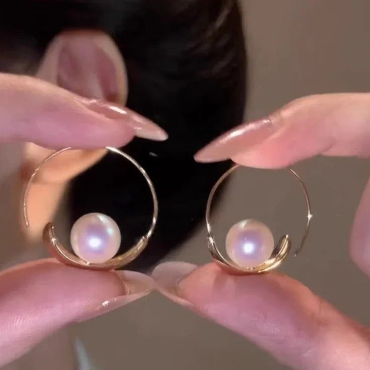 Large Pearl Circle Earrings - Camille-Gold-The Livary