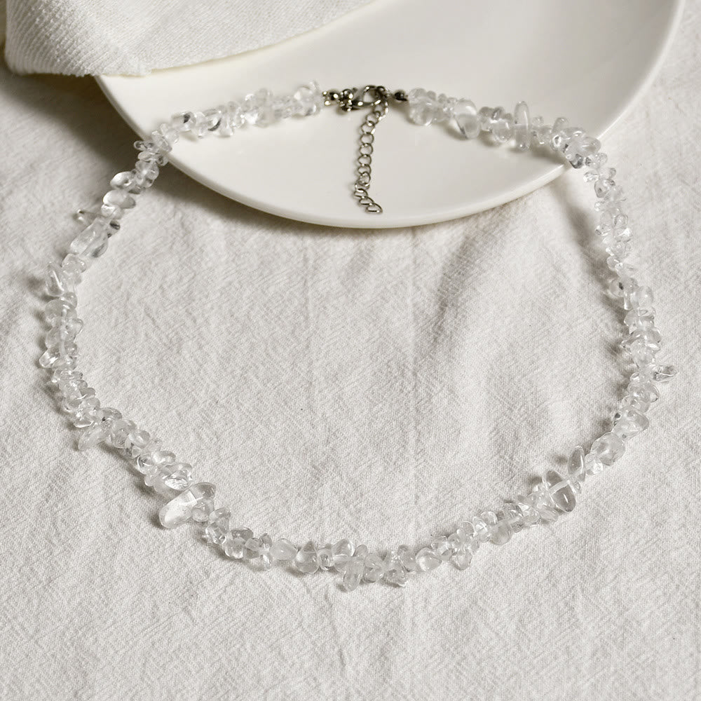 Stylishly Shaped Polished Crystal Necklace - Lina-Clear Crystal-The Livary