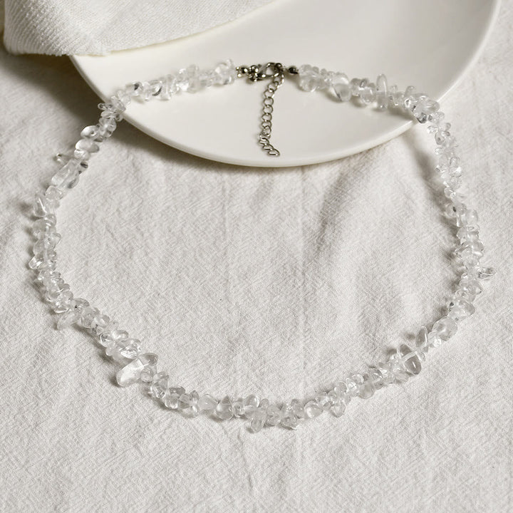 Stylishly Shaped Polished Crystal Necklace - Lina-Clear Crystal-The Livary