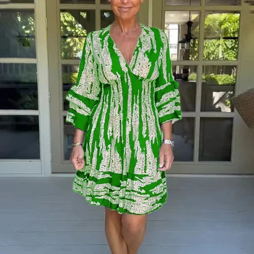 Airy & Stylish Women's Dress with V-Neck and 3/4 Sleeves – Elina-Green-S-The Livary
