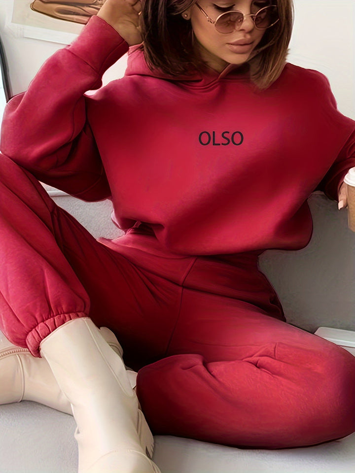 Casual Two-Piece Set with Stylish Letter Print - Elvira-Pink-S-The Livary