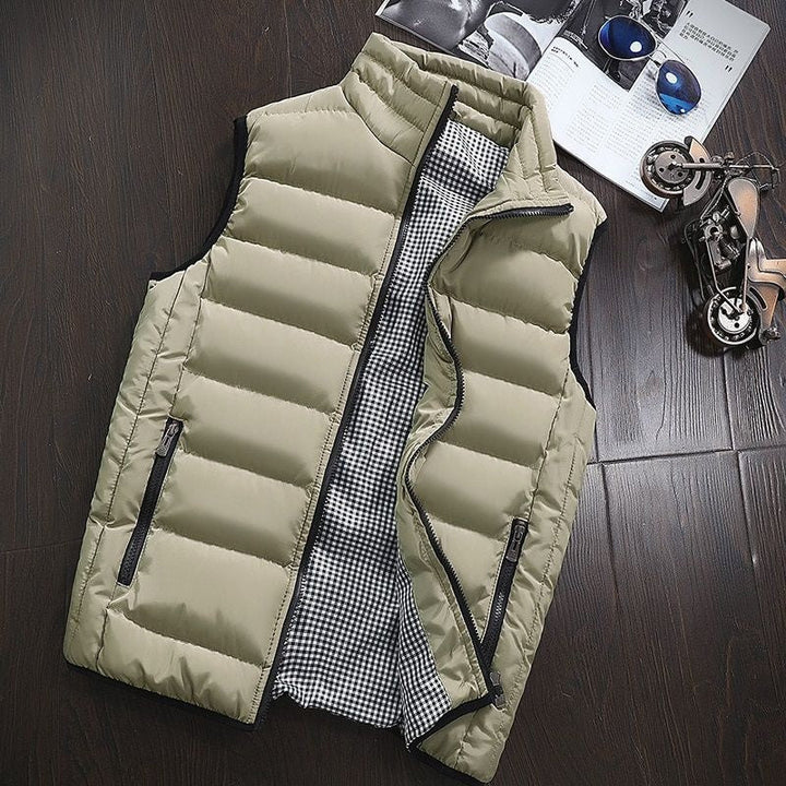 Water-repellent & Padded Men's Gilet with Stand-up Collar - Henrik-Gold beige-S-The Livary