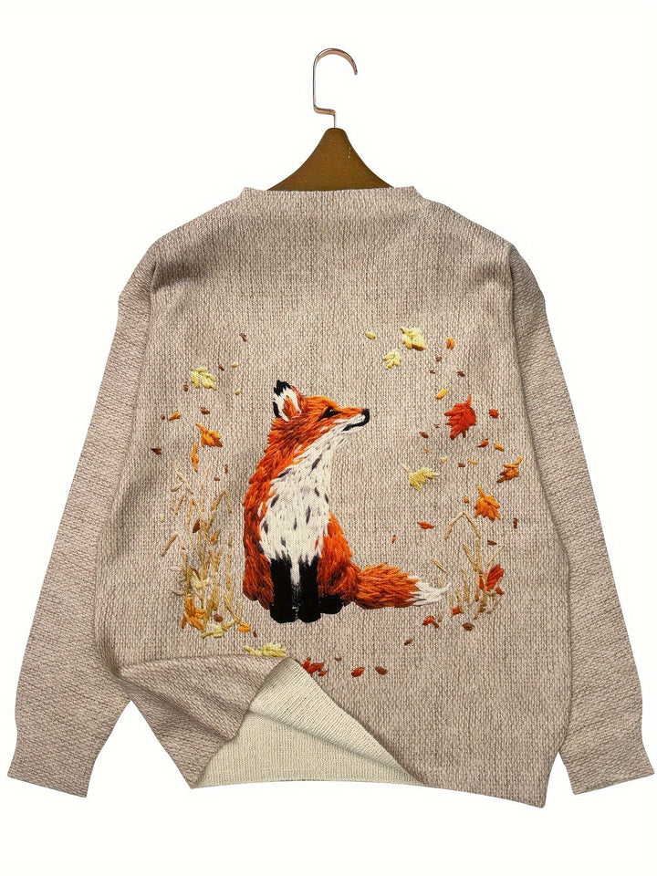 Trendy Sweater with Fox Print - Elisanne-S-The Livary