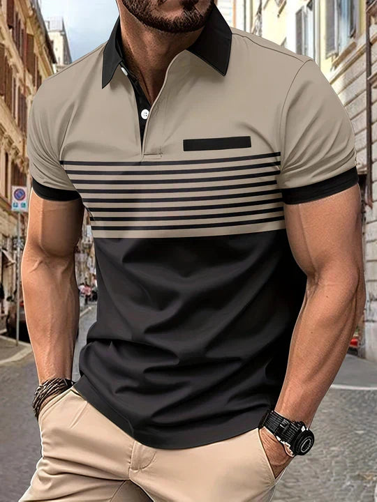 Striped summer polo shirt for men – Damian-Khaki-XS-The Livary