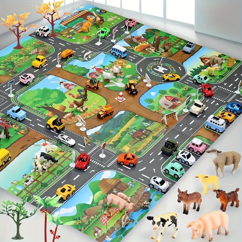 Children's Play Mat with Farm and Traffic Theme - DuoPlay-The Livary