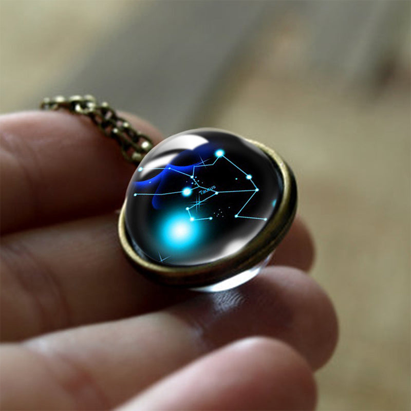 Glass 12 Zodiac Sign Protective Pendant - Sofia-Taurus-The Livary
