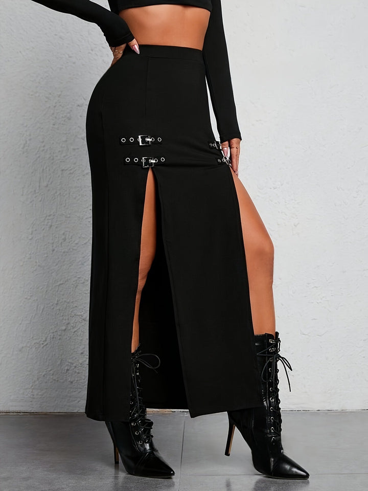 Black High Waist Split Skirt - Sophie-S-The Livary