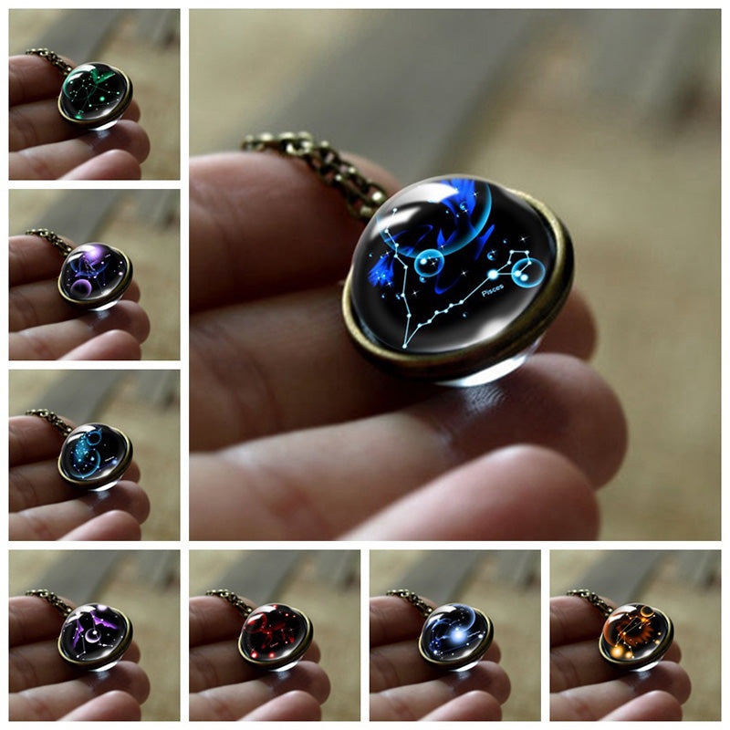 Glass 12 Zodiac Sign Protective Pendant - Sofia-Aquarius-The Livary