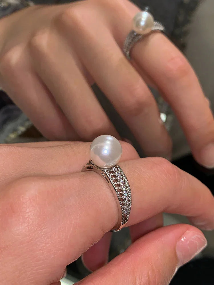 Vintage Openwork Pearl Ring - Elara-Black-The Livary