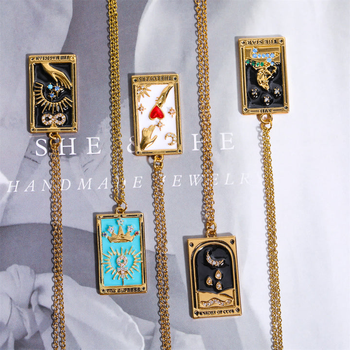 Zirconia Gold-Plated Tarot Drop Pendant Necklace - Amara-The Empress-The Livary