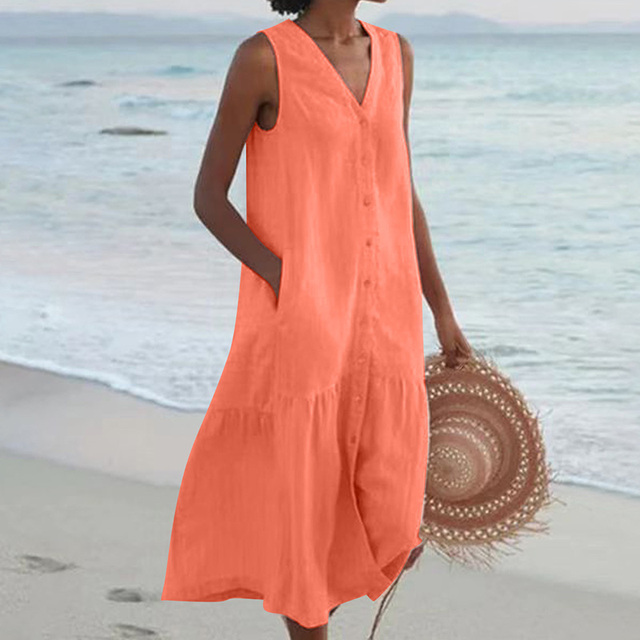 Casual Summer Dress - Liora-Orange-S-The Livary