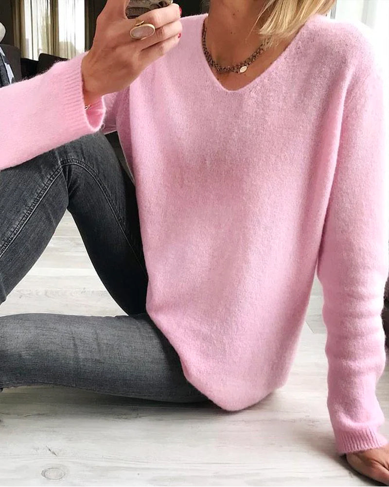 Casual Plain Women's Sweater - Sophie-Pink-S-The Livary