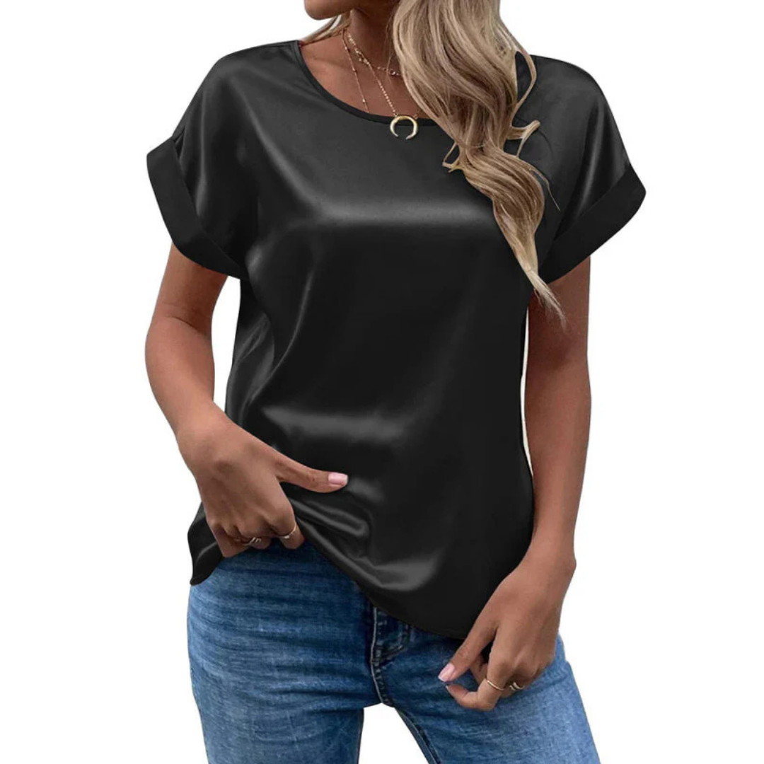 Satinated trend shirt with a loose fit for women – Leona-Black-S-The Livary