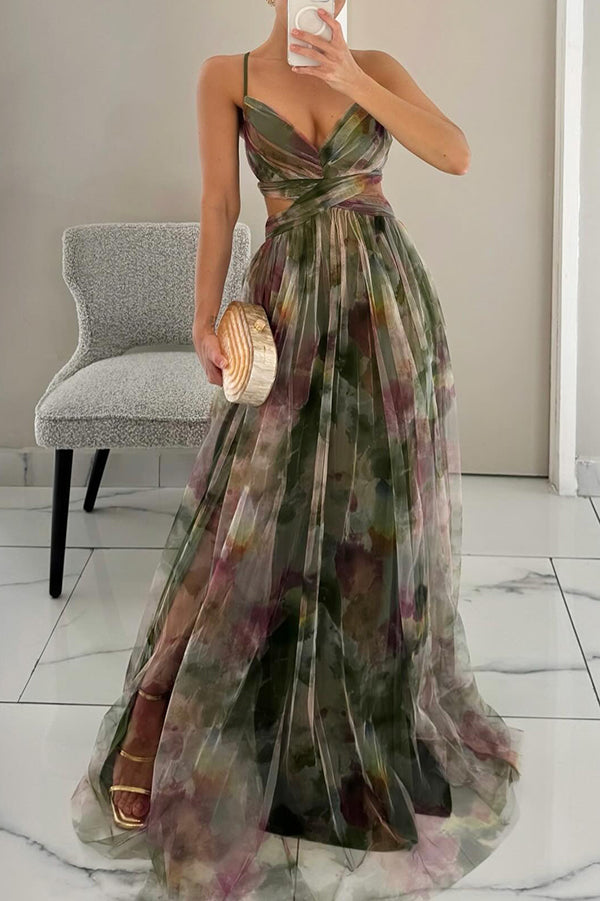 Elegant mesh maxi dress with a figure-hugging cut – Camille-Green-S-The Livary