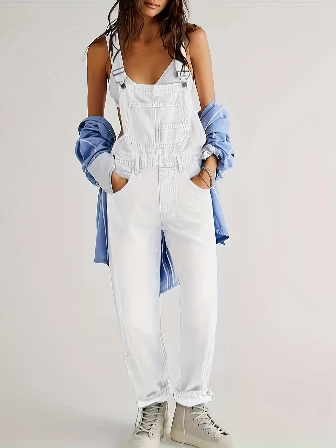 Stylish ladies' denim jumpsuit for everyday wear - CityEase-White-XS-The Livary