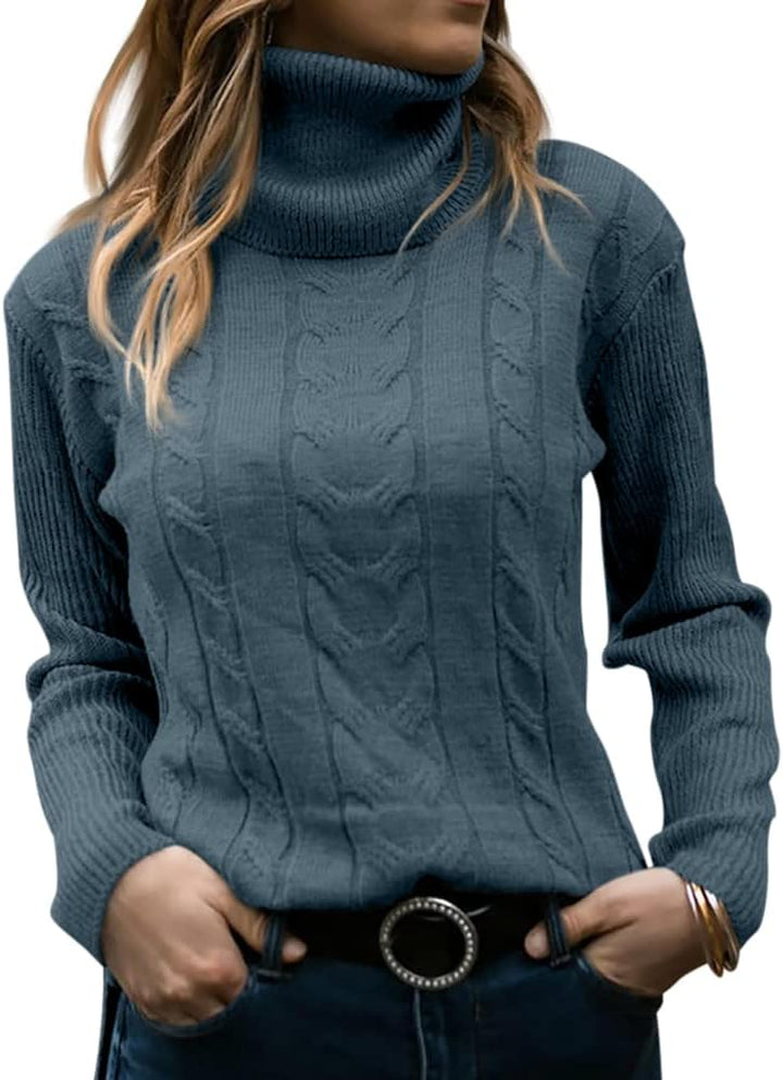 Stylish Knitted Women's Turtleneck - Denise-Dark blue-S-The Livary