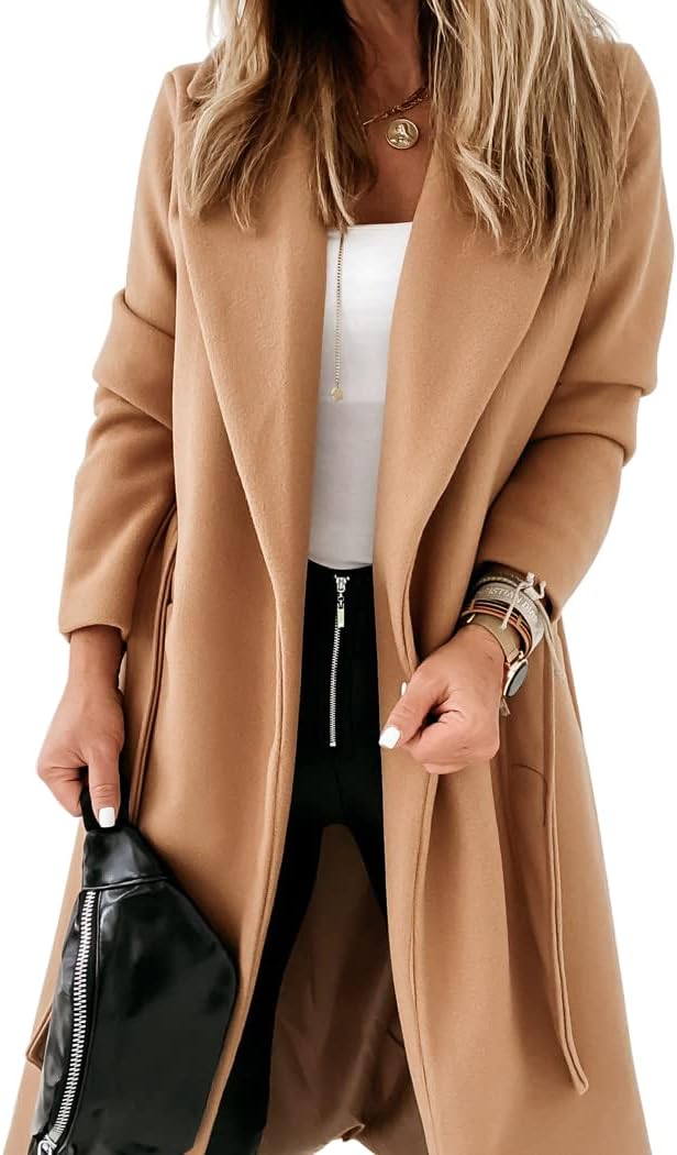 Ladies Classic Coat with Notched Collar and Open Front – Paulina-Beige-S-The Livary