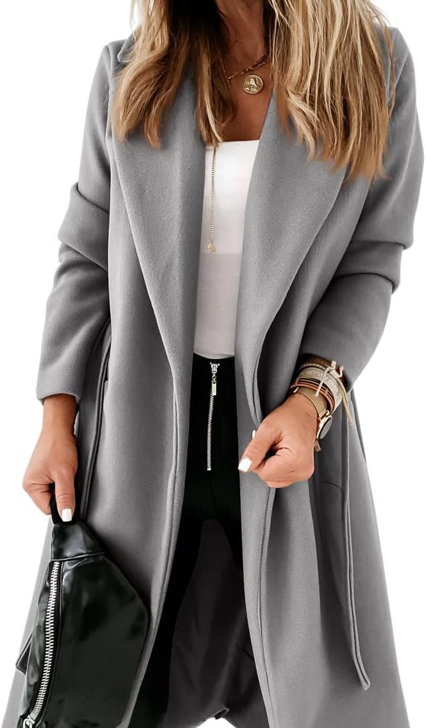 Ladies Classic Coat with Notched Collar and Open Front – Paulina-Grey-S-The Livary