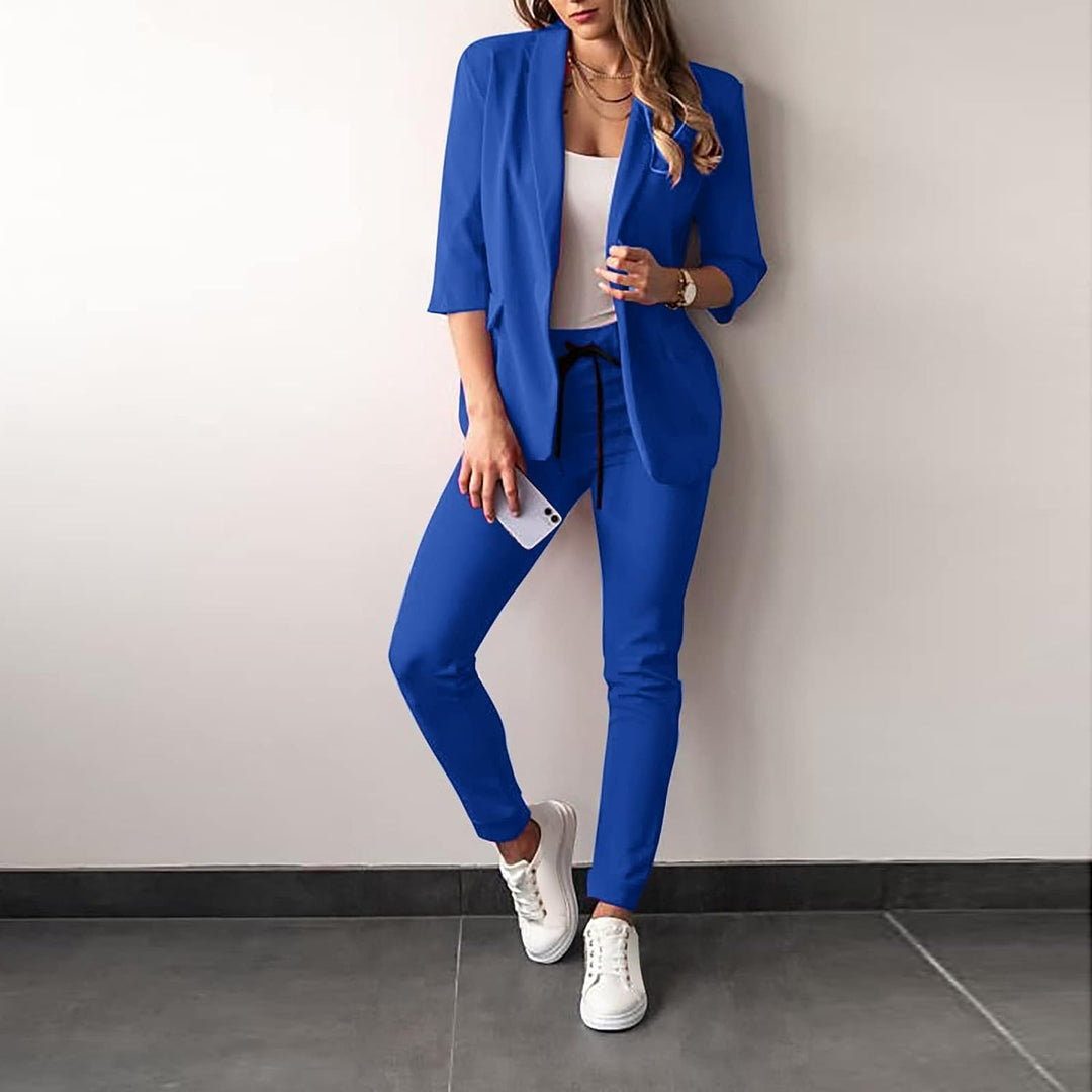 2-Piece Stretch Women's Suit with Blazer - Vivian-Blue-S-The Livary
