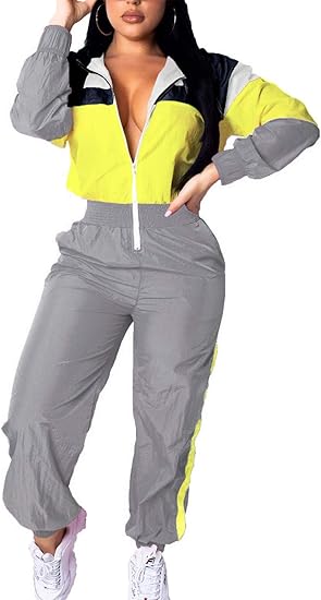 Retro Women's Windbreaker Jumpsuit - Elodie-Grey-S-The Livary