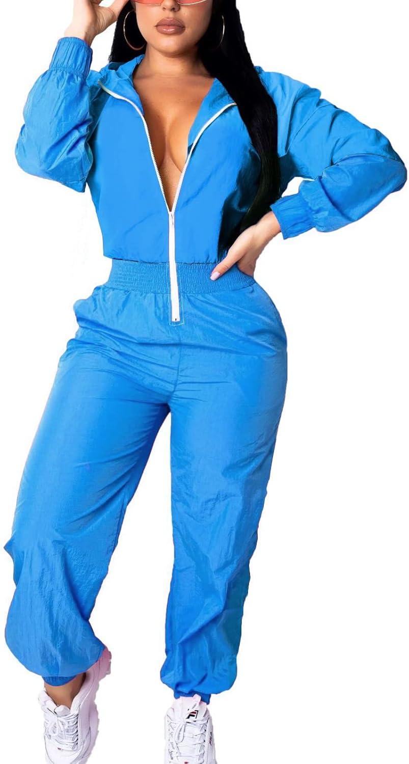 Retro Women's Windbreaker Jumpsuit - Elodie-Pink-S-The Livary